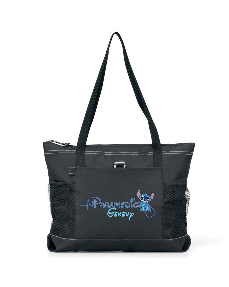 Personalized Stitch Paramedic, Nurse, CNA, MA Tote Bag, Available in 7 colors Black