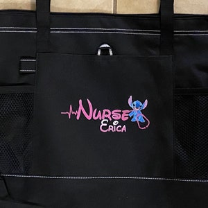 Personalized Stitch Paramedic, Nurse, CNA, MA Tote Bag, Available in 7 colors image 10