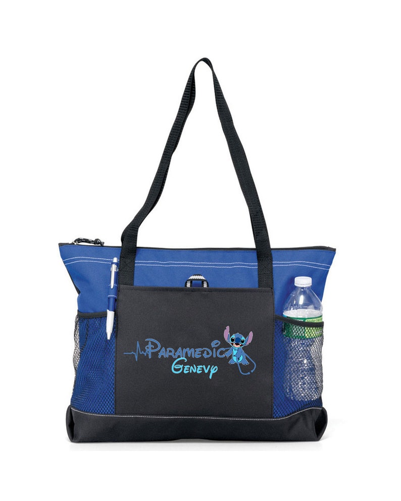 Personalized Stitch Paramedic, Nurse, CNA, MA Tote Bag, Available in 7 colors Blue