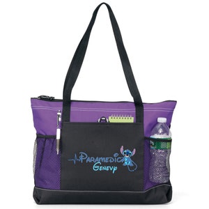 Personalized Stitch Paramedic, Nurse, CNA, MA Tote Bag, Available in 7 colors Purple