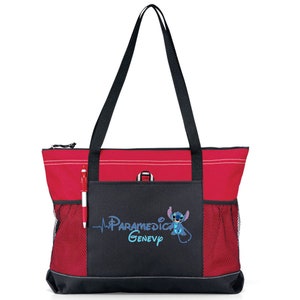 Personalized Stitch Paramedic, Nurse, CNA, MA Tote Bag, Available in 7 colors Red