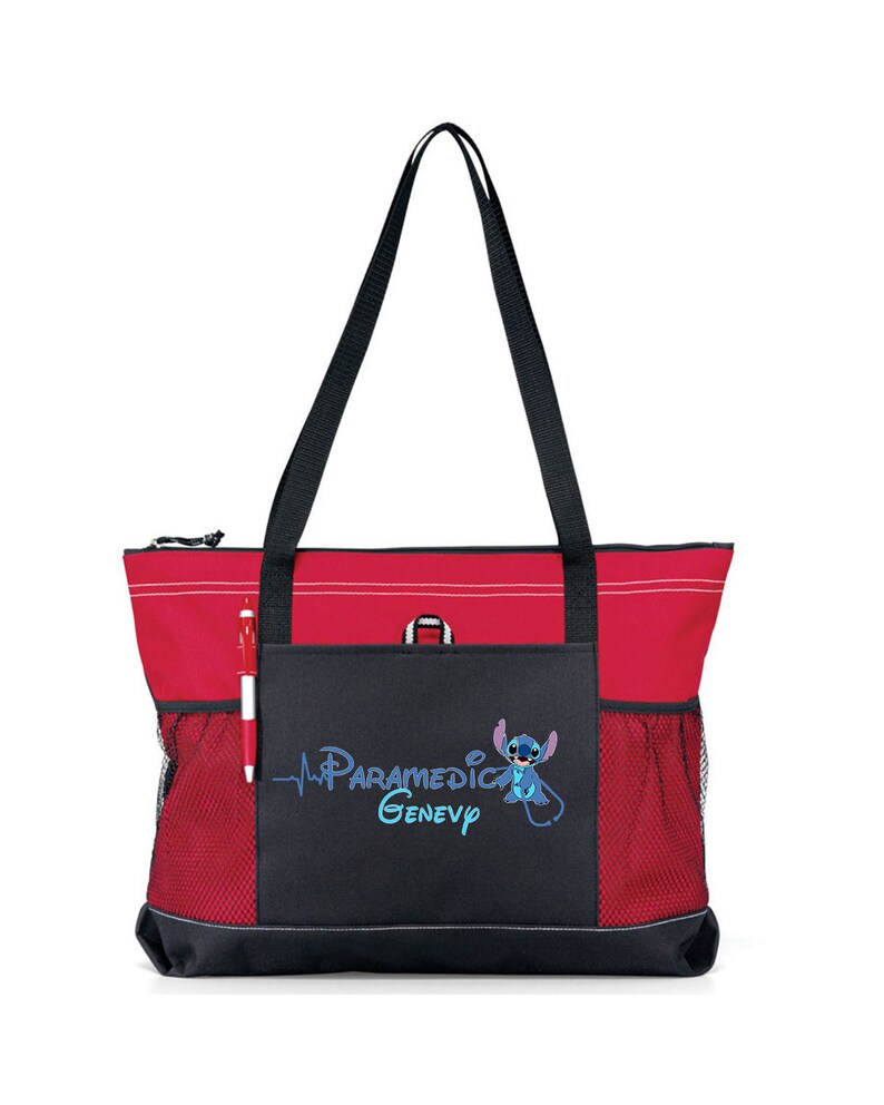 Personalized Stitch Paramedic, Nurse, CNA, MA Tote Bag, Available in 7 colors Red