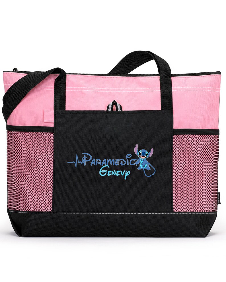 Personalized Stitch Paramedic, Nurse, CNA, MA Tote Bag, Available in 7 colors Pink