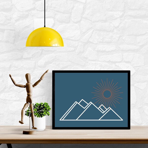 Minimalist Mountain Sun Wall Art / Modern Retro Simple / Inspirational / Home Decor Print / INSTANT DIGITAL DOWNLOAD***