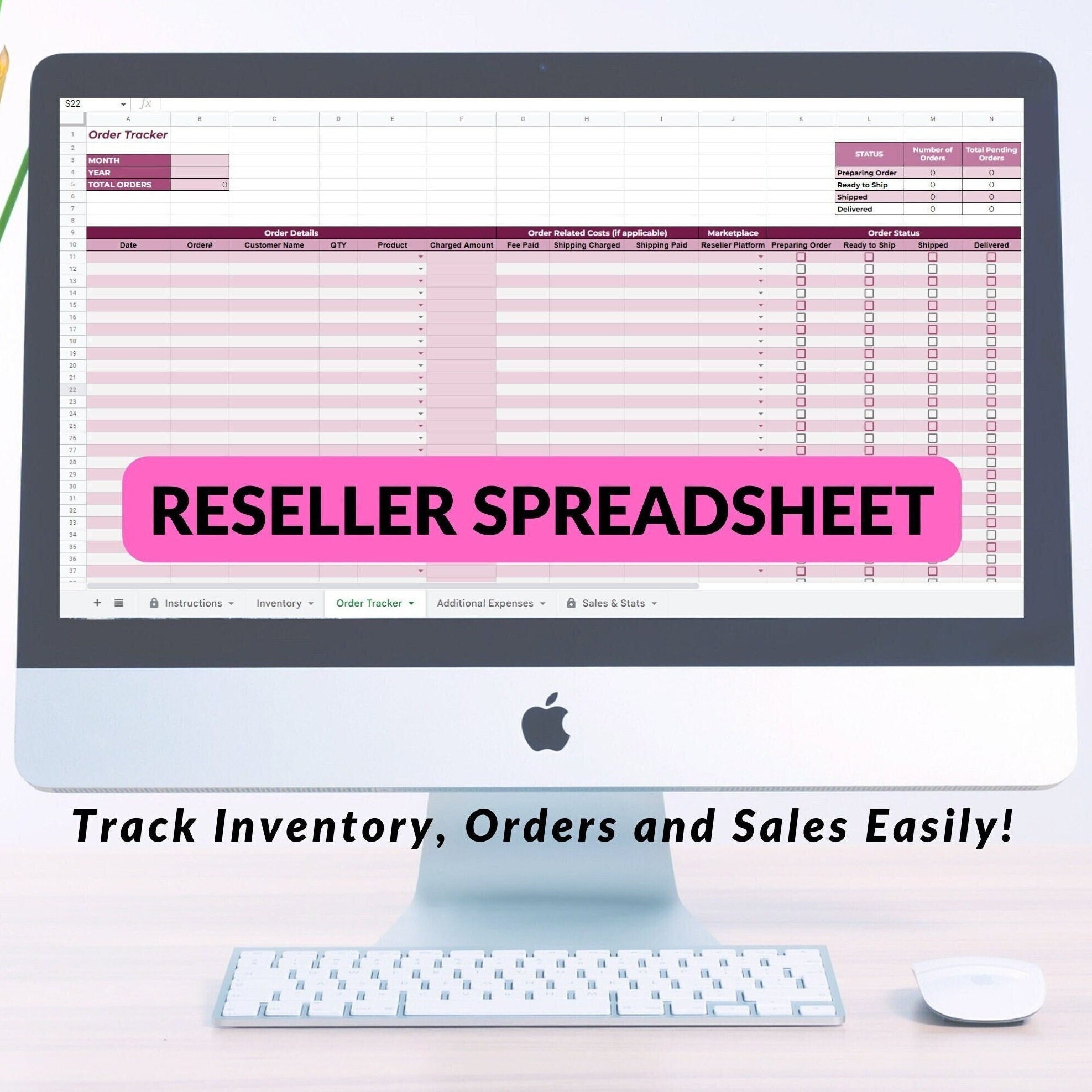 Reseller Spreadsheet Google Sheets, Reseller Inventory Spreadsheet, Reseller Sales Tracker Spreadsheet, Order Tracker, Total Sale Calculator