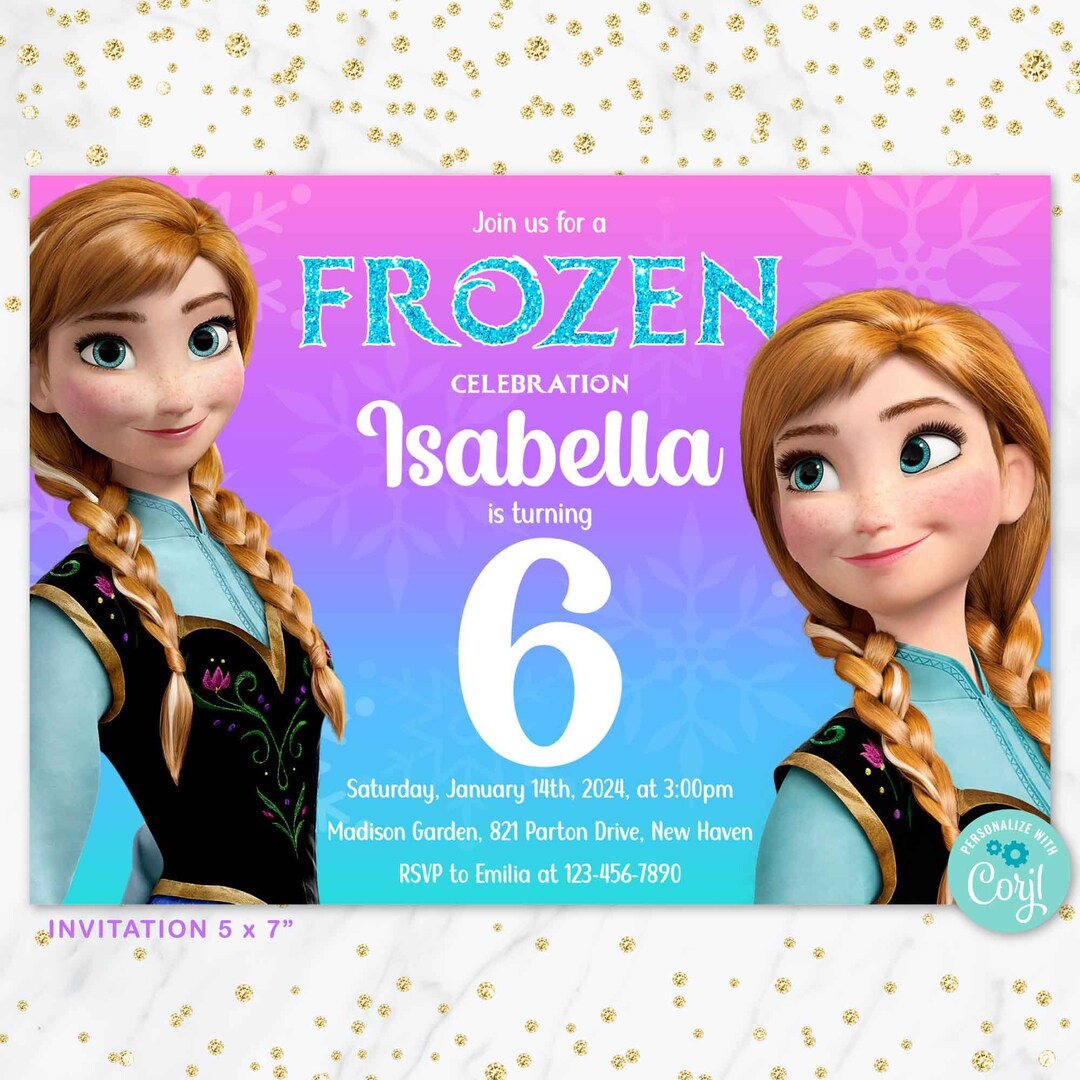 Editable Frozen Anna Birthday Invitation Frozen Birthday - Etsy Canada
