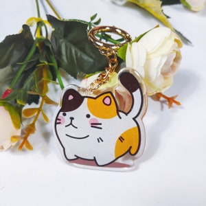 Calico Cat Pet Acrylic Keychain | Kawaii Chibi Key Charm | Neko Cartoon Keyring