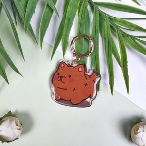 Brown Dog Pet Acrylic Keychain | Kawaii Chibi Key Charm | Cartoon Keyring