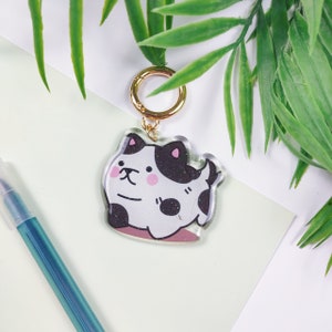 Brelok akrylowy w kształcie czarno-białego psa w kropki | Brelok do kluczy Kawaii Chibi | Brelok z kreskówkową grafiką