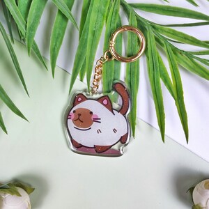 White Siamese Cat Pet Acrylic Keychain | Kawaii Chibi Key Charm | Cartoon Keyring