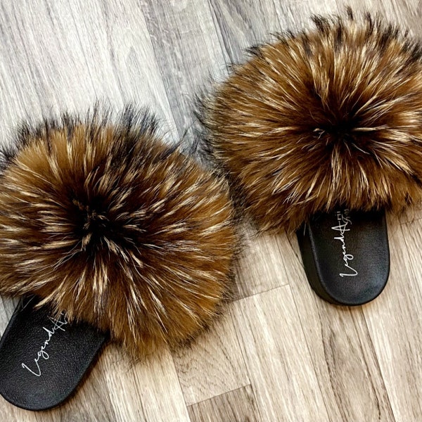 racoon fur slides