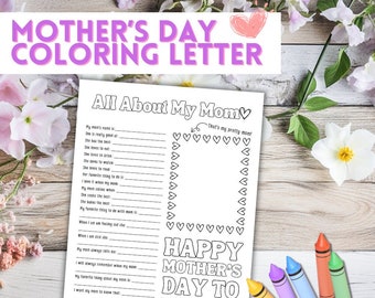 All About My Mom Coloring Letter, Mother's Day gift, Mother's Day Craft