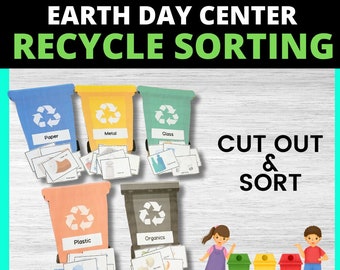 Earth Day Recycling Sorting Game,  Earth Day Printables, Preschool Earth Day, Kindergarten Earth Day, Homeschool Earth Day