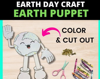 Earth Day Craft Puppet Activity,  Earth Day Printables, Preschool Earth Day, Kindergarten Earth Day, Homeschool Earth Day