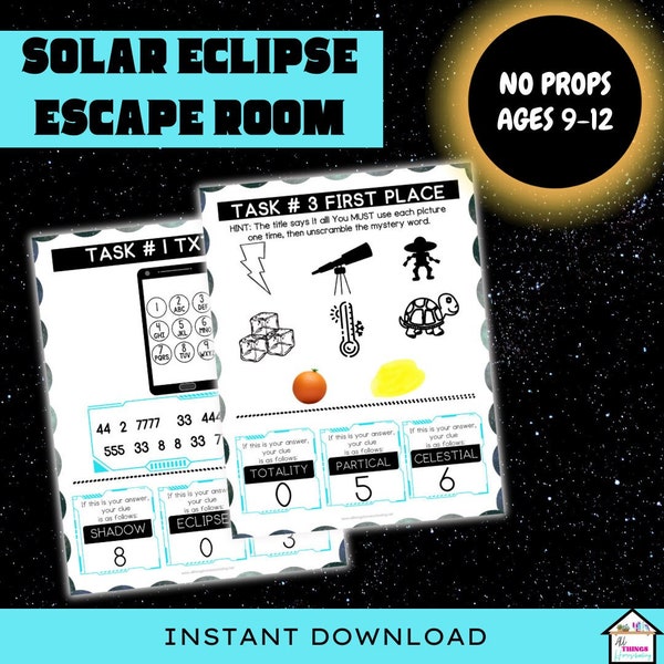 Solar Eclipse Escape Room Printable, At Home Escape Room