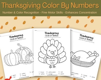 Thanksgiving Math Activities- Color by Numbers: A Fun and Educational Activity for Preschool & Kindergarten