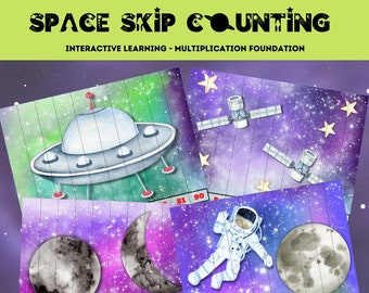 Skip Counting Space Math Printable Puzzles 2 - 10, First Grade Math, Second Grade Math, Homeschool Math, Homeschool Printables