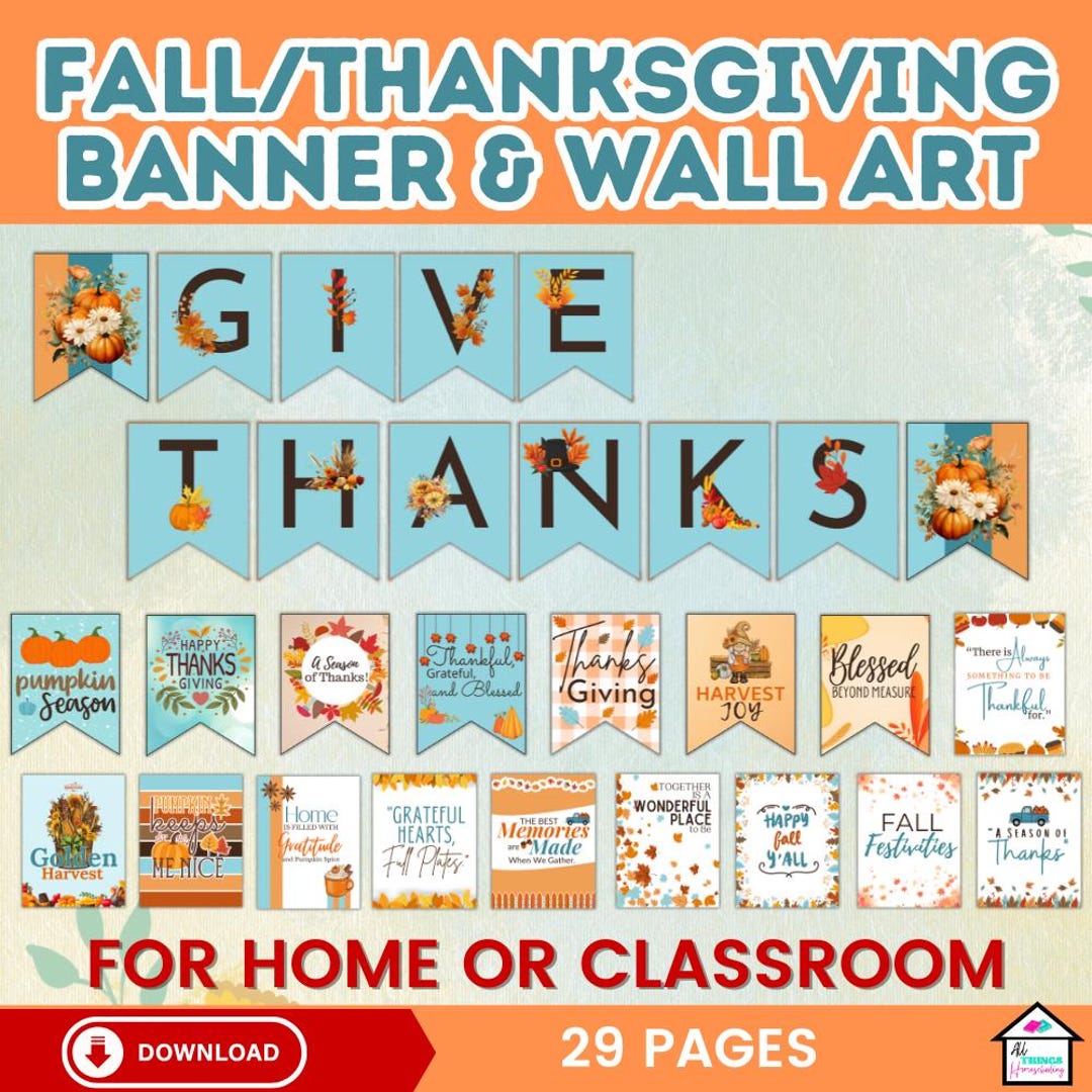 Fall & Thanksgiving Banner and Wall Art Printable Decor Set - Etsy