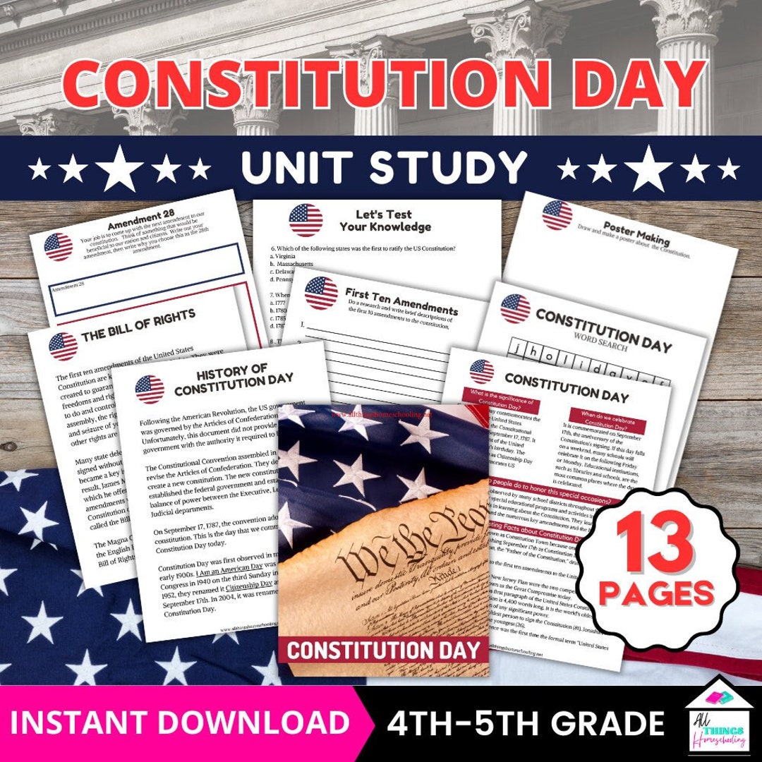 Constitution Day Unit Study for 4th -5th Grade - Etsy