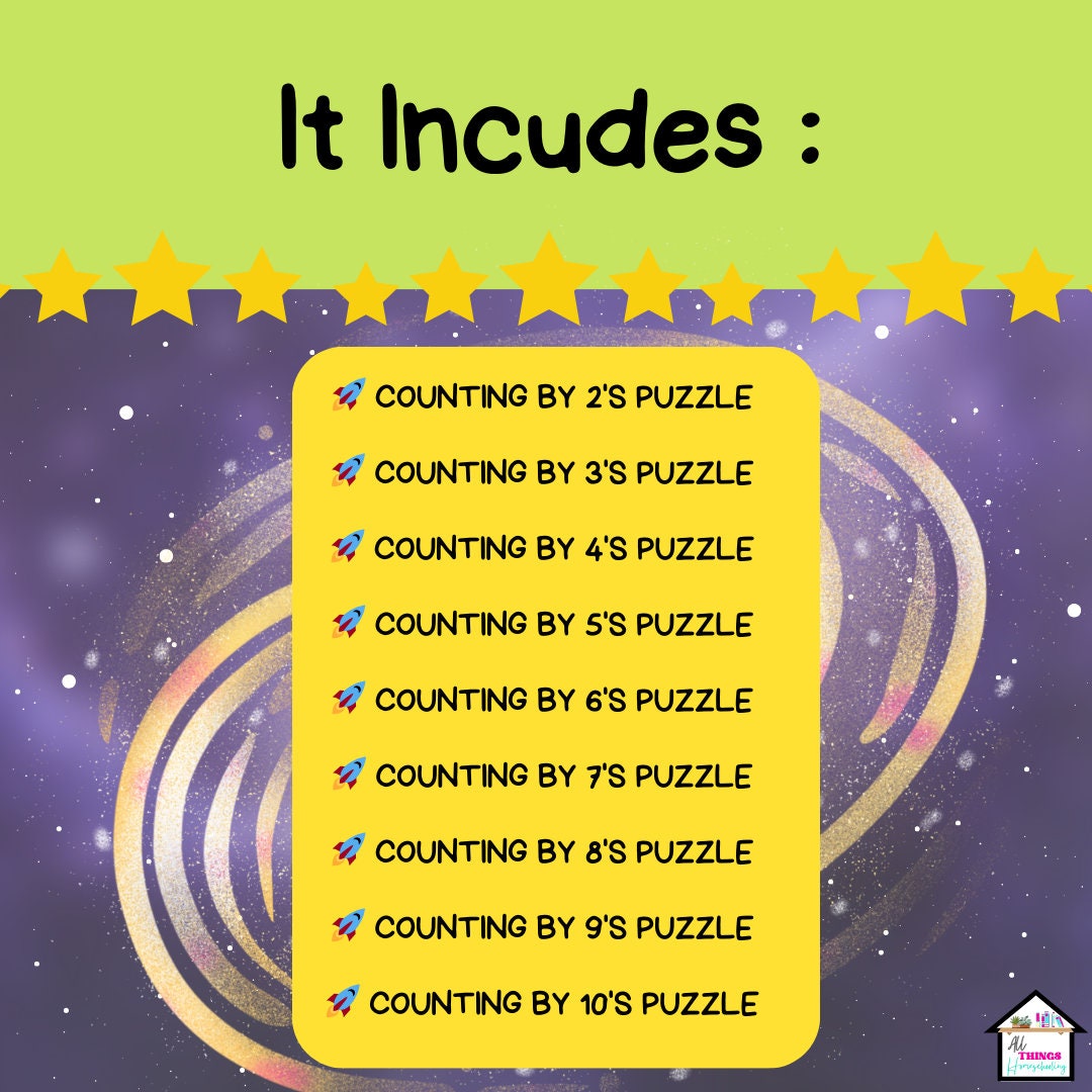 Skip Counting Space Math Printable Puzzles 2 - 10, First Grade Math ...