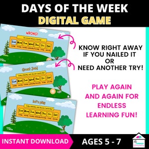 Interactive Days of the Week Digital Game for Kids - Fun Learning ...