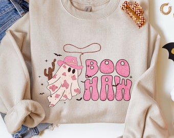 Boo Haw Ghost Sweatshirt, Western Halloween Crewneck, Spooky Season Gift for Her, Cowgirl Ghosty Sweatshirt, Fall Sweater, Cute Cowboy Shirt