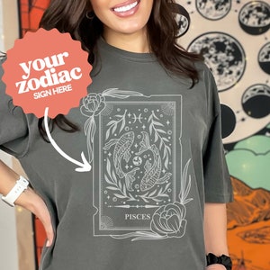 Custom Astrology Sign T-Shirt, Zodiac Sign Comfort Colors Tee, Oversized Star Sign Gift for Her, Zodiac Tarot Shirt Custom, Big Three Gift