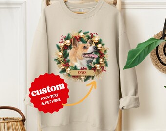 Personalized Christmas Sweatshirt, Custom Dog Photo Crewneck, Your Cat Picture Holiday Sweater, XMAS Gift for Dog Mom, Dog Holiday T-Shirt