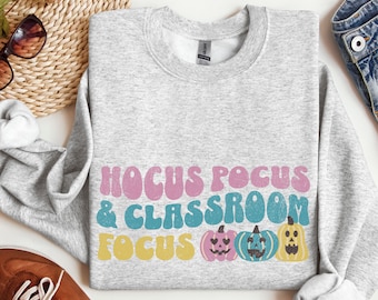 Teacher Halloween Sweatshirt, Witchy Teacher Crewneck, Spooky Season Gift for Teacher, School Teacher Halloween Sweater, Retro Halloween