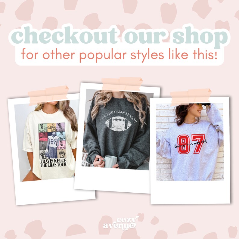 May include: Three different styles of sweatshirts featuring football-themed designs. The first sweatshirt is cream colored with a collage of football players. The second sweatshirt is gray with the text "Tis the Damn Season" and a football graphic. The third sweatshirt is light gray with the number "87" in red.