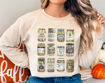 Retro Canned Pickles Sweatshirt, Vintage Pickle Jar Crewneck, Gift for Pickle Lovers, Distressed Fall Sweatshirt, Canning Season Sweater