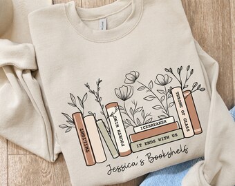 Custom Bookshelf Sweatshirt, Book Lover Crewneck, Personalized Book Shirt, Gift for Bookish Reader, Book Club Sweatshirt, Gift for Reader
