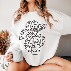 Monstera Sweatshirt for Plant Lovers, Abstract House Plant Crewneck, Gift for Plant Lover, Houseplant Mom Gift, Gardener Gift for Mom Shirt