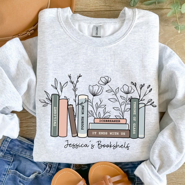 Custom Bookshelf Sweatshirt, Book Lover Crewneck, Personalized Book Shirt, Gift for Book Reader, Book Club Shirt, Gift for Reader, Bookish