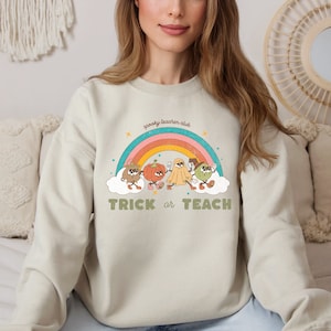 Trick or Teach Halloween Sweatshirt, Halloween Teacher Gift, Spooky Halloween Vibes Sweater, Teacher Appreciation Shirt, Witchy Teacher