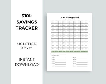 10k Savings Tracker Printable | Challenge Chart | Budget & Money Goal Chart