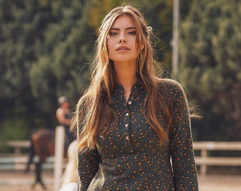 Wildflower Cotton Mini Dress | Long Sleeve Bohemian Winter Dress | Cozy Winter Dress | Flower Pattern Winter Dress