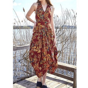 Floral Halter Back Summer Dress with Pockets Asymmetrical Skirt Summer Dress image 1