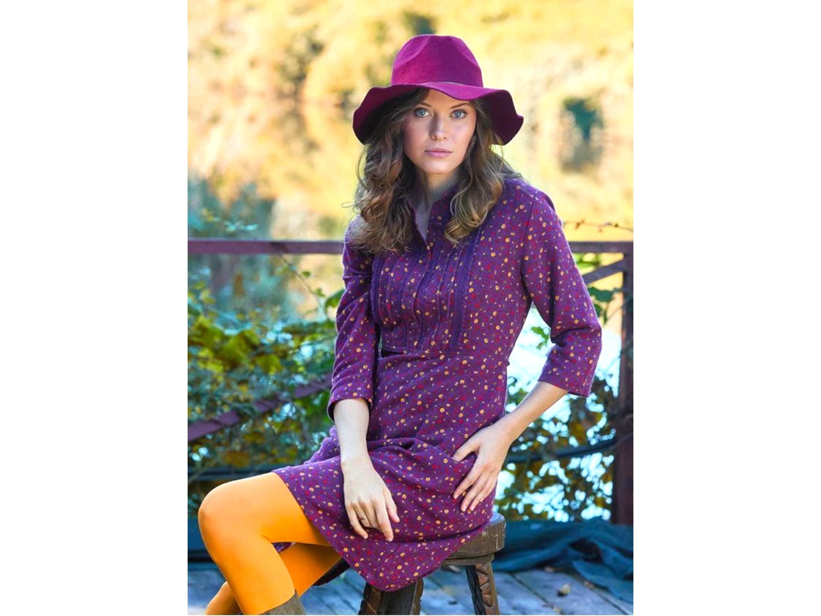 purple flannel dress Handmade purple princess tartan dress, wrapped and ruched