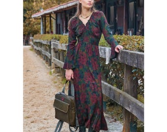 Flowy Style Boho Dress, Boho Spell Style Maxi Dress, Comfortable Bohemian Chic Dress, Long Sleeve Dress S-XL, Flared Sleeve Boho Dress