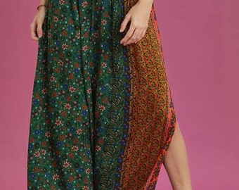 Floral Print High Waist Skirt, Bohemian Split Maxi Skirt, Summer Skirt