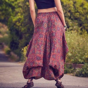 Kyria Bohem Style Asymmetrical Cotton Maxi Skirt with Pockets, Vintage Women Skirt image 3