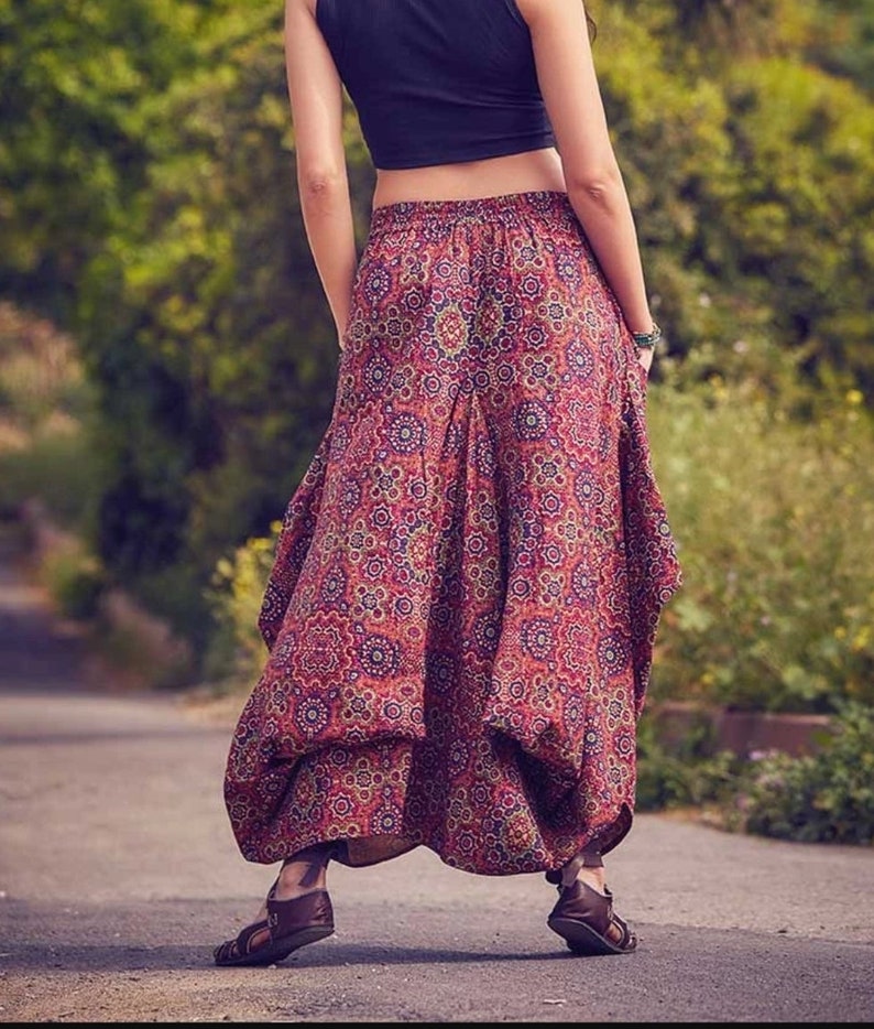 Kyria Bohem Style Asymmetrical Cotton Maxi Skirt with Pockets, Vintage Women Skirt image 5