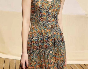 Dandelion Buttoned Floral Pattern Summer Dress with Pockets