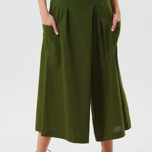 Bohemian Style Wide Leg Linen Pants, Elastic Back Waist Flowy Trousers , Linen High Waist Palazzo Pant image 2