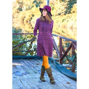 purple flannel dress Purple Flannel Cotton Dress With Lace & Button Details | Long Sleeve Shirt  Collar Winter Dress