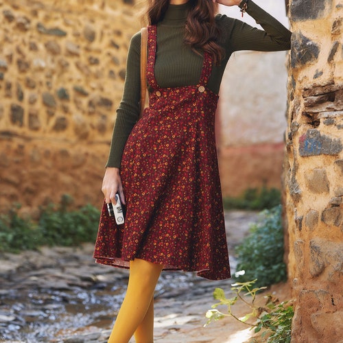 Allara Bohemian Style Cotton Midi Skirt | Thick Cotton Winter Skirt | Floral Winter Skirt | Overall Vintage Style Skirt