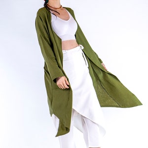 Jade Linen Kimono Bohemian Style Robe Dress Long Morning Linen Gown image 3