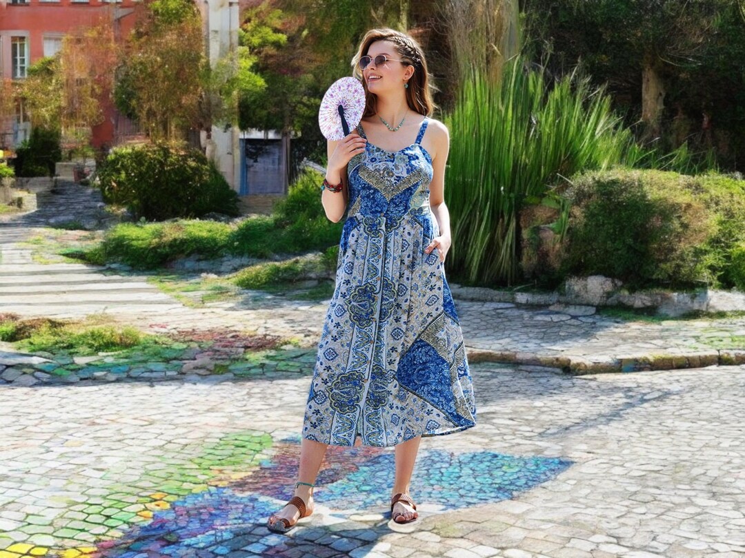 Floral Printed Button-Embellished Summer Dress main image 1