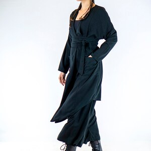 Jade Linen Kimono Bohemian Style Robe Dress Long Morning Linen Gown Black